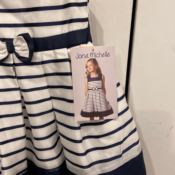 Jona Michelle Navy Blue and White Striped Dress - Picture 4 of 7